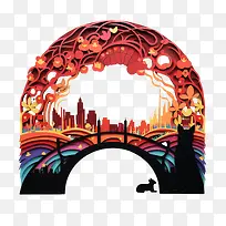 彩虹桥纪念日-彩虹桥纪念日城市景观抽象艺术充满活力的色彩超现实主义景观