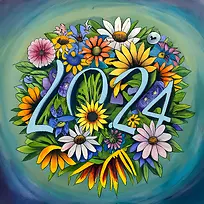 2024年新年快乐-2024年新年快乐花卉水彩明亮多彩