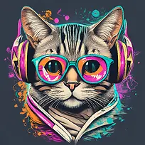 全球猫日-全球猫日猫时髦太阳镜音乐