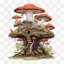 蘑菇屋-蘑菇屋树屋蘑菇森林幻想