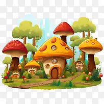 蘑菇屋-蘑菇屋奇幻插画卡通蘑菇异想天开插画
