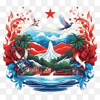 哥斯达黎加独立日-哥斯达黎加独立日天空山湖树