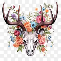 鹿角和鲜花-鹿角和鲜花鹿头鹿角插花鲜花
