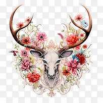 鹿角和花朵-鹿角和花朵鹿头花冠角鹿角