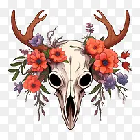 鹿头骨-鹿头骨头骨鹿角花哥特式