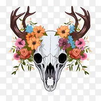 鹿头骨-鹿头骨头骨花鹿鹿角花圈