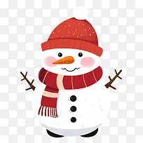 雪人-戴着红帽子和围巾的快乐雪人