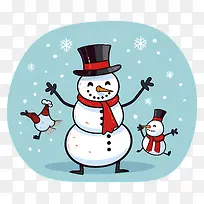雪人-与他人一起在建筑物前堆雪人
