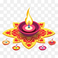diya—色彩缤纷的diya周围环绕着黑色背景的小蜡烛,快乐