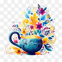 国际茶日-国际茶日花瓶多彩蓝色