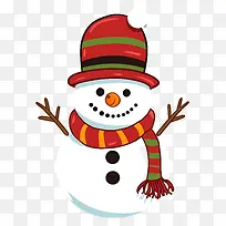雪人-穿着红色和绿色围巾,戴着帽子和黑色靴子的雪人