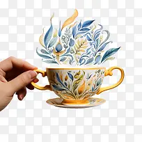 国际茶日-国际茶日茶杯鲜花蓝色