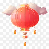 红色热气球-漂浮在天空中的红色热气球