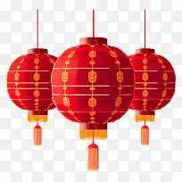 中国灯笼-红色中国灯笼,金色图案,悬挂在半空中