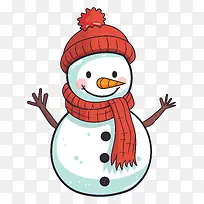 雪人-戴着红帽子和围巾的快乐雪人
