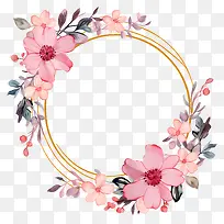 花环-粉红色花环,玫瑰和叶子