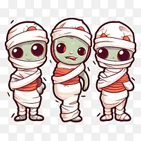 卡通外星人-三个不同姿势的独特外星人