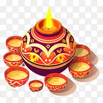 diya-色彩缤纷的diya,带有复杂的图案和火焰
