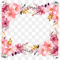 粉红色的花朵-以对称图案排列的粉红色花框
