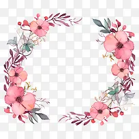 水彩画-粉红色和紫色花朵的水彩花环