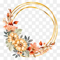 金色花环-金色花环,色彩缤纷的花朵和叶子
