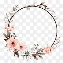 花框-带粉色,白色,绿色花朵的圆形花框