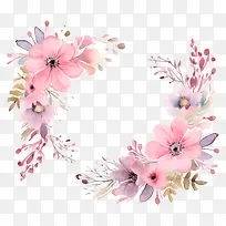 花圈-粉红色的花环,金叶和花蕾