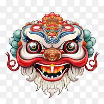 中国舞狮头-中国舞狮头中国艺术红妖面具传统绘画