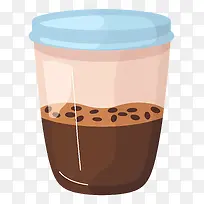 一杯咖啡—咖啡加巧克力片,塑料杯的图像