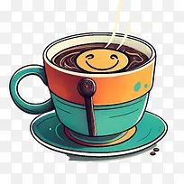 卡通咖啡杯-微笑图标