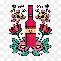 葡萄酒瓶-葡萄酒瓶花卉复古葡萄酒瓶
