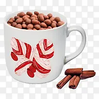 白色杯子-黑色背景上装满拐杖糖的白色杯子