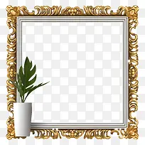 金框镜子-前景有植物的金框镜子