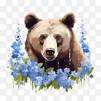 灰熊-灰熊熊棕色花朵野生动物