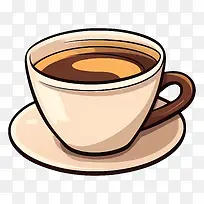 卡通咖啡杯-卡通热咖啡在碟子上与蒸汽