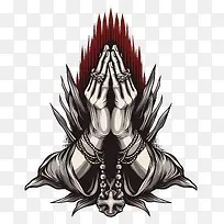 祈祷的人—十字形双手和红色符号祈祷的人