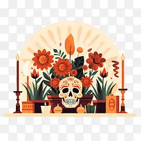 ofrenda-ofrenda花骷髅蜡烛花瓶