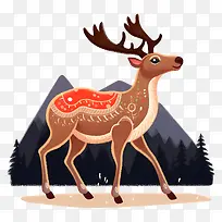 驯鹿-白雪皑皑的森林中带图案外套的北极驯鹿