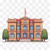 历史建筑-老建筑,有大入口,阳台和时钟