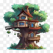 树屋-树屋可爱卡通树屋幻想