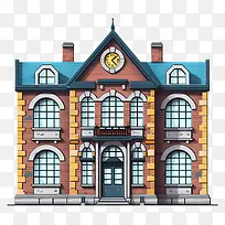 红砖建筑-维护良好的红砖建筑的卡通形象