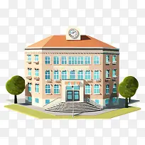 3D建筑模型-带时钟的两层建筑3D模型