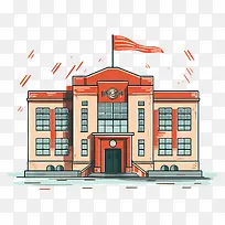 建筑—带旗帜,钟楼,窗户的橙色建筑