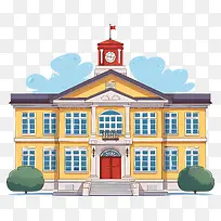 湖景中学-带有大钟楼的两层教学楼