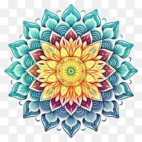 圆形花-圆形,色彩缤纷的花朵,黑色上有复杂的细节