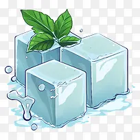 冰块-融化的冰块与植物,叶子和空虚