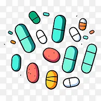 药丸-彩色药丸以随机,重叠的图案飞行
