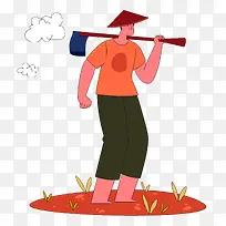 穿橙色衬衫的男人-穿橙色衬衫的男人拿着长钩