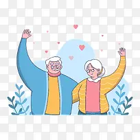 老夫妇—老夫妇被多彩的心和大自然包围